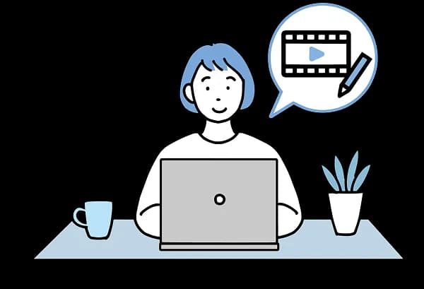 PCで学習する女性