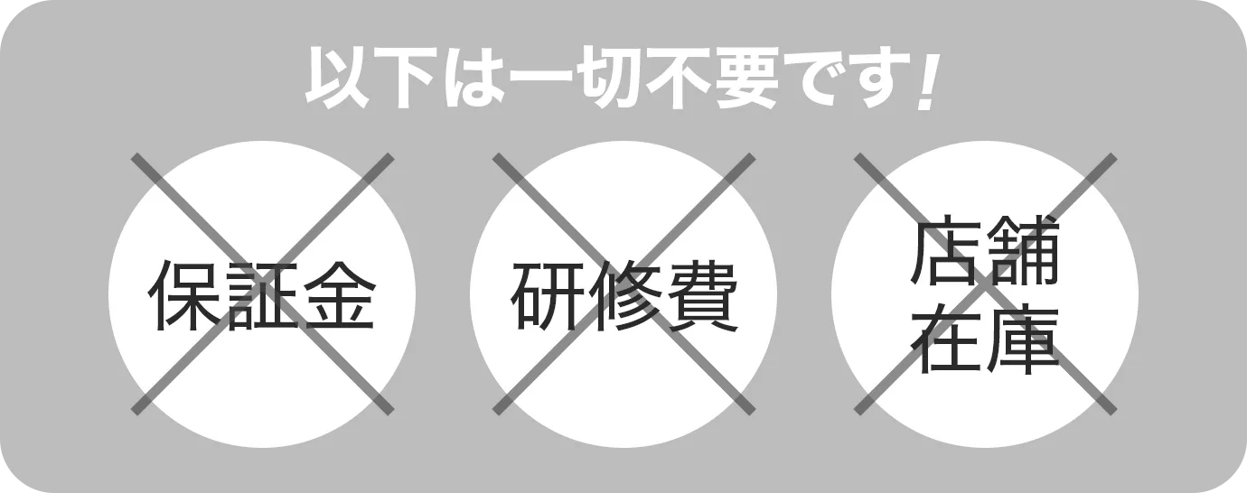 以下は一切不要です! 保証金 研修費 店舗在庫